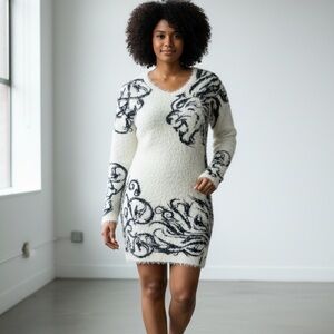 Chic Black and White Sweater Dress